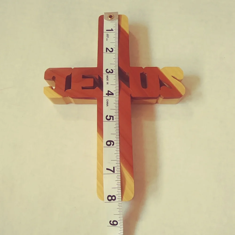 Wooden 'Jesus' Cross Wall Decor in Natural Brown and Cream